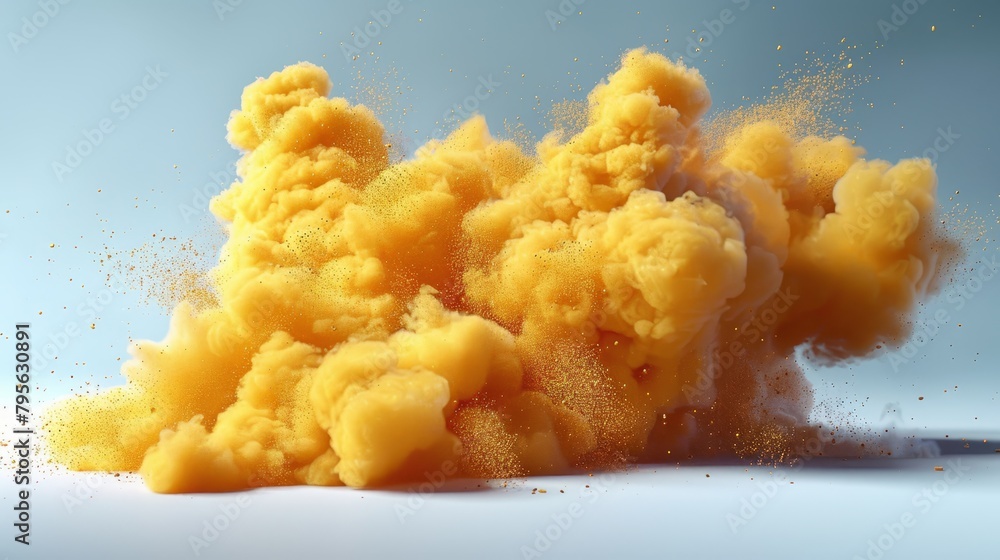 A yellow substance is spreading on a white surface against a backdrop of a blue sky A yellow substance is spreading on a white surface against a backdrop of a blue sky