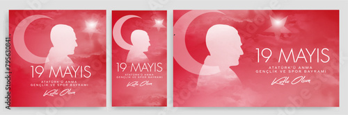 19 Mayıs Atatürk'ü Anma, Gençlik ve Spor Bayramı, translation: 19 may Commemoration of Ataturk, Youth and Sports Day. Turkey.