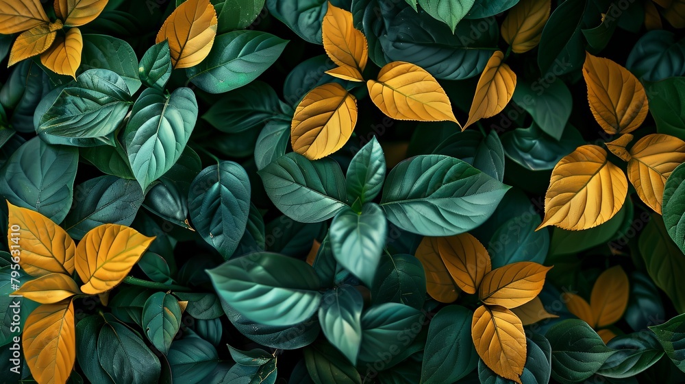 Green and Gold Leaves Background.