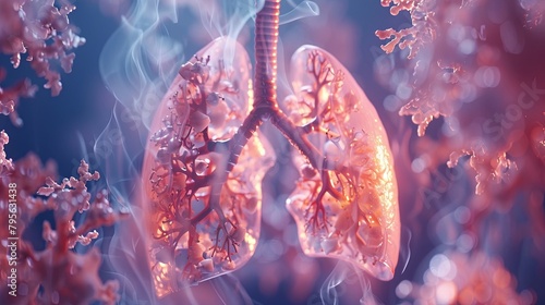 Healthy lungs with optimized respiratory structures and efficient gas exchange in the alveoli. Pulmonology concept. photo