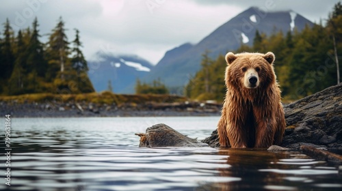 a bear in a tranquil natural setting. Generative AI