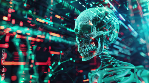 digital skull. Artificial intelligence concept. virtual reality © wernerimages