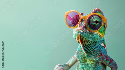 Chameleon Sporting Cool Eyewear. Generative AI photo