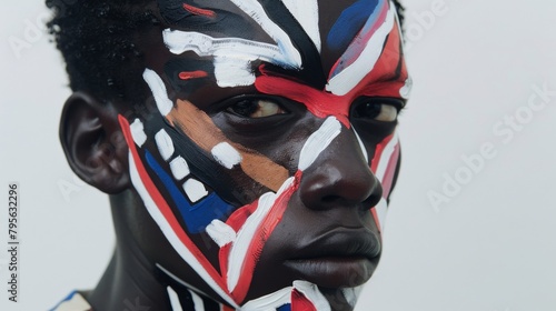 Striking Portrait of Man with Colorful Tribal Face Paint