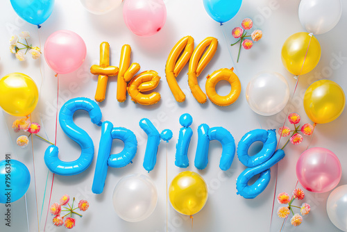 "Hello Spring" written in balloon letters