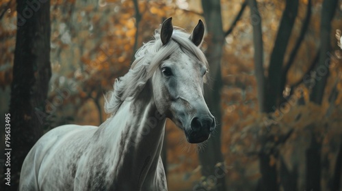 Majestic Horse Amidst Autumn Foliage. Generative AI © A.M