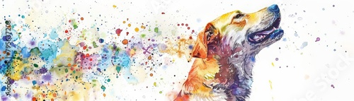 A dog wags its tail in the park, each wag captured in bright watercolor splashes, spreading joy and energy, bright water color
