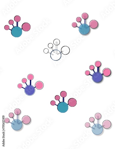 A collection of colorful circles with a pink and blue background