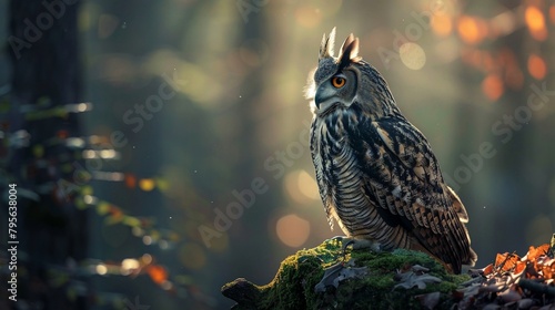 Majestic Eurasian eagle-owl in Enchanted Forest. Generative AI