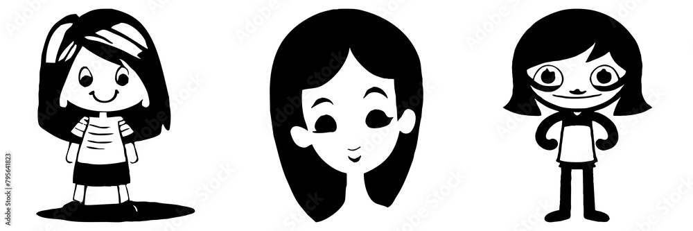 Black and white cartoon . Pattern for T-shirt, covers. Generated by Ai Black and white cartoon . Pattern for T-shirt, covers. Generated by Ai