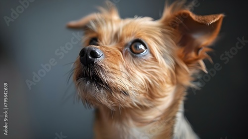 Cute Yorkshire Terrier in a contemplative pose. Concept Dog Poses, Yorkshire Terrier, Cute Pets, Contemplative Moments, Pet Photography photo