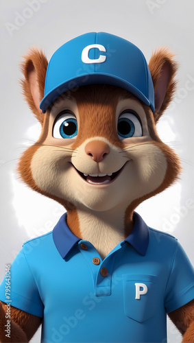 Friendly and smiling male cartoon squirrel 3d character model with a welcoming posture on a clean background