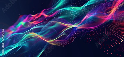 Abstract digital background with glowing lines and colorful light effects on dark blue, creating an energetic atmosphere for tech-themed designs Generative AI