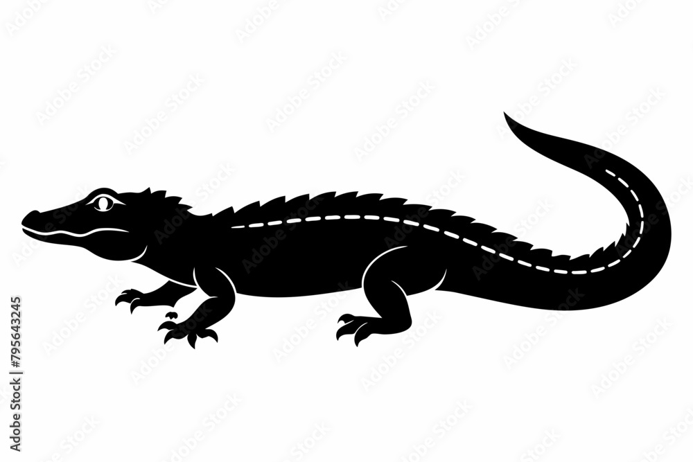 Naklejka premium Alligator straight tail silhouette in profile an white background