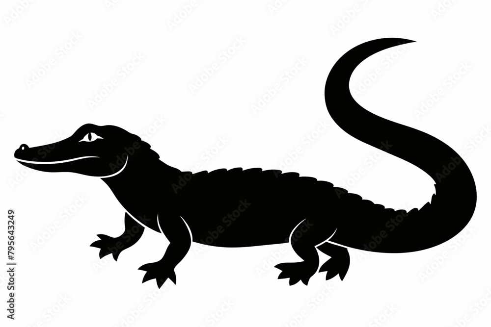 Fototapeta premium Alligator straight tail silhouette in profile an white background