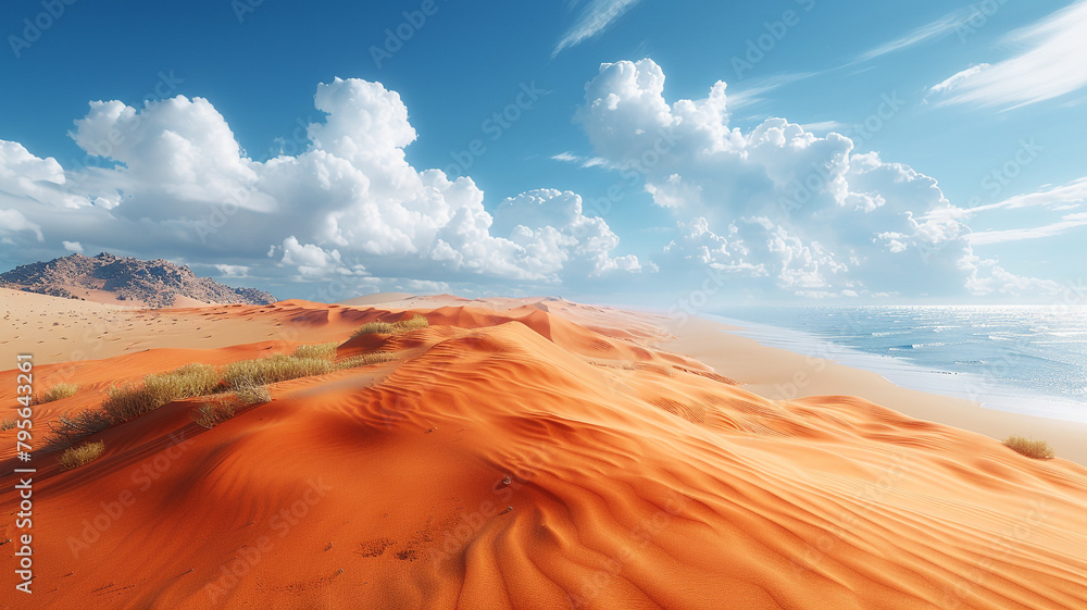 A digital desert landscape stretching to the horizon, its sands shifting and swirling in the virtual wind.