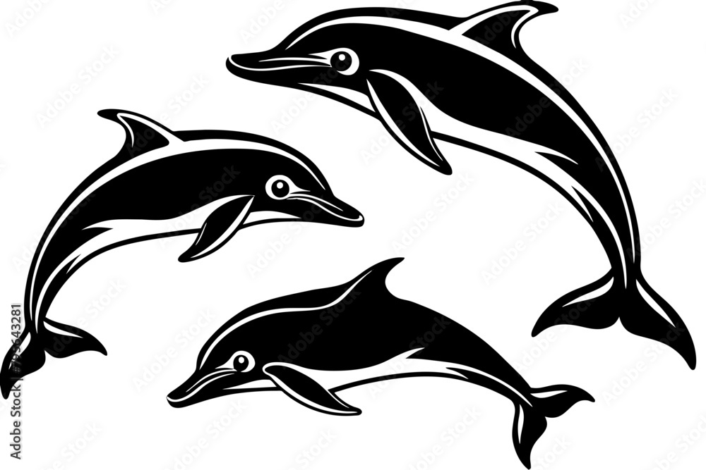 Fototapeta premium Set of dolphin vector silhouette an white background 