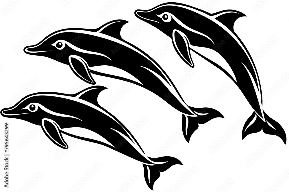 Naklejka premium Set of dolphin vector silhouette an white background