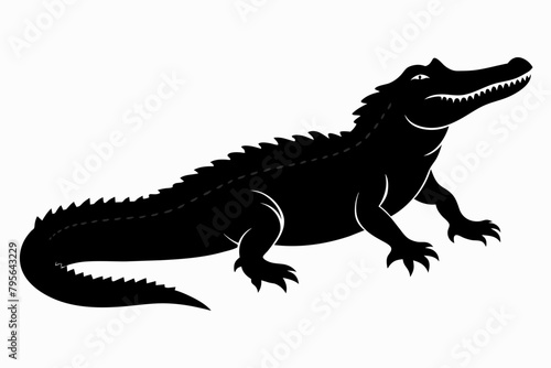 Alligator straight tail silhouette in profile an white background