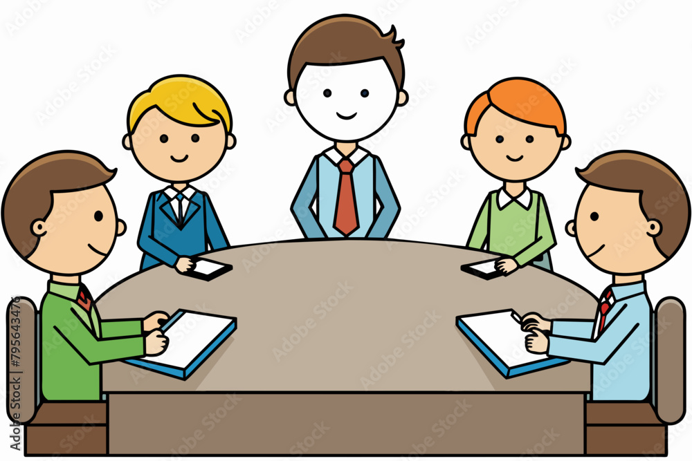 simple Business meeting cartoon. Teamwork and communication concept. Vector illustration. isolated white background simple Business meeting cartoon. Teamwork and communication concept. Vector illustration. isolated white background