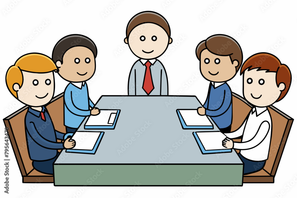 simple Business meeting cartoon. Teamwork and communication concept. Vector illustration. isolated white background simple Business meeting cartoon. Teamwork and communication concept. Vector illustration. isolated white background