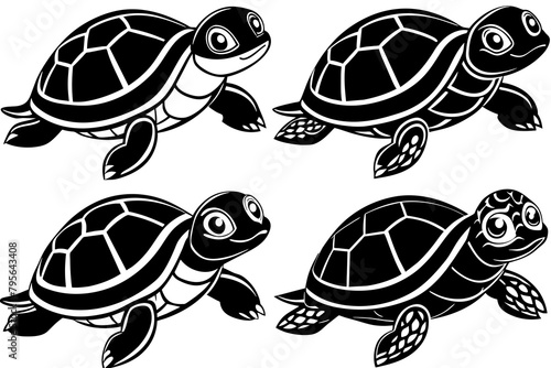 Set of 4 turtle vecto9r silhouette an white background 