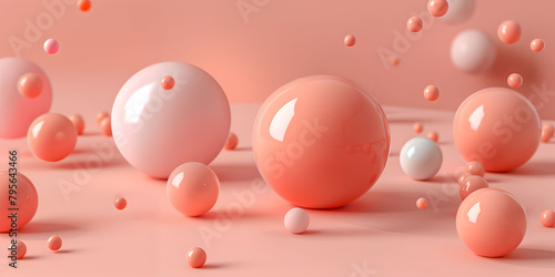 Creative minimal concept. Pastel pink peach Round shiny floating ball sphere bubble with shadow and natural light shining. Mock up template for product presentation.