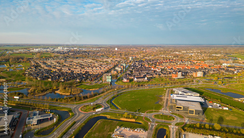 Aeiral cityscape of Nijkerk in the Netherlands during sunset
