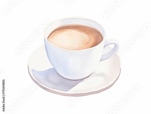 Tranquil watercolor painting of a morning coffee, crafted in a light aquarelle technique, perfectly isolated against a white backdrop, water color, drawing style, isolated clear background