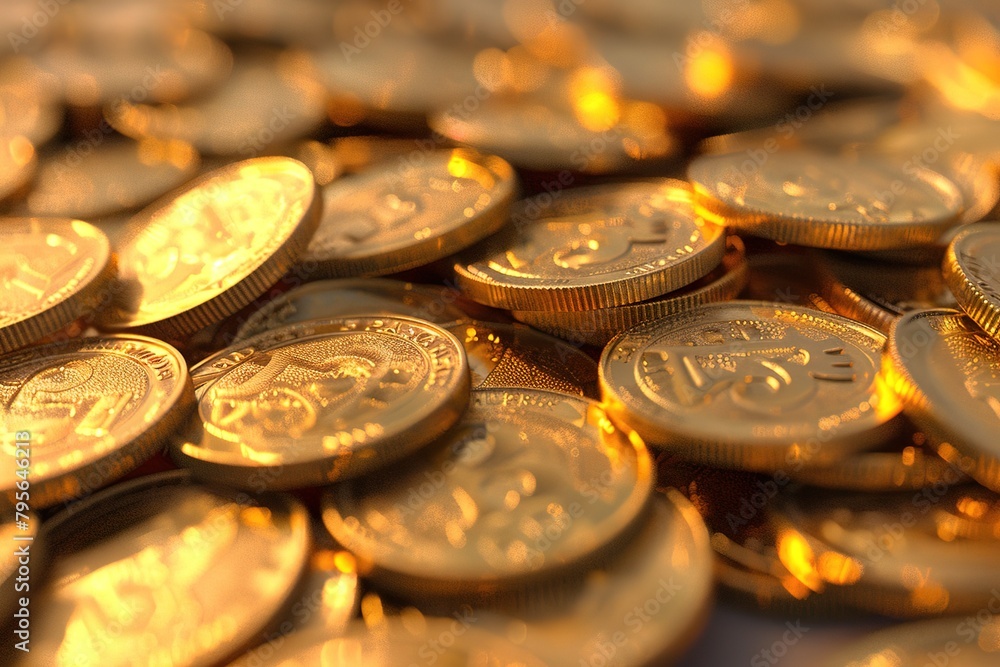 Bunch of golden coins. 3D render design Bunch of golden coins. 3D render design
