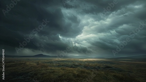 A foreboding scene unfolds as menacing clouds loom over a barren moor, setting the stage for chilling tales of dark fantasy.