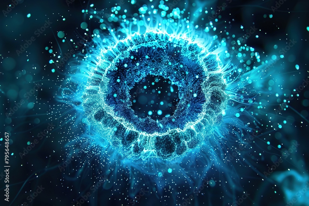 Fototapeta premium Colorful Circular Particle Emitting Sphere Animation - Seamless Loop Turquoise