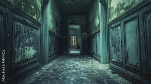 An unsettling hallway captured in a photo suggests concealed fears and ghostly narratives waiting to be unveiled through its mysterious doors. photo