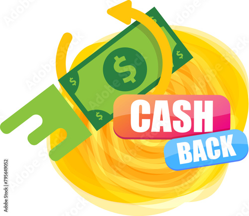 vector cash back icon with dollar isolated on white transparent background. cashback and money bonus refund label or logo