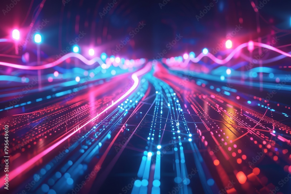 Neon lights trace the outline of interconnected paths, resembling the intricate journey of romance in a hightech world, background concept Neon lights trace the outline of interconnected paths, resembling the intricate journey of romance in a hightech world, background concept