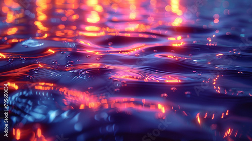 A mesmerizing display of neon lights reflected on rippling water, transforming the surface into a canvas of ever-shifting colors and shapes. ©  Samtia Art's