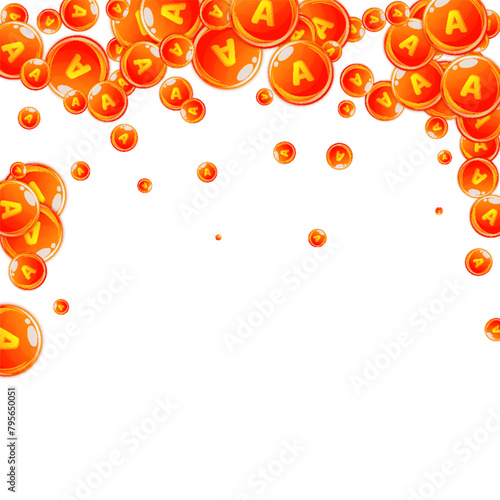 Vitamin A round capsules scattered randomly.