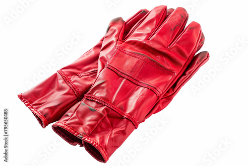 Pair of Red Leather Gloves on White Background