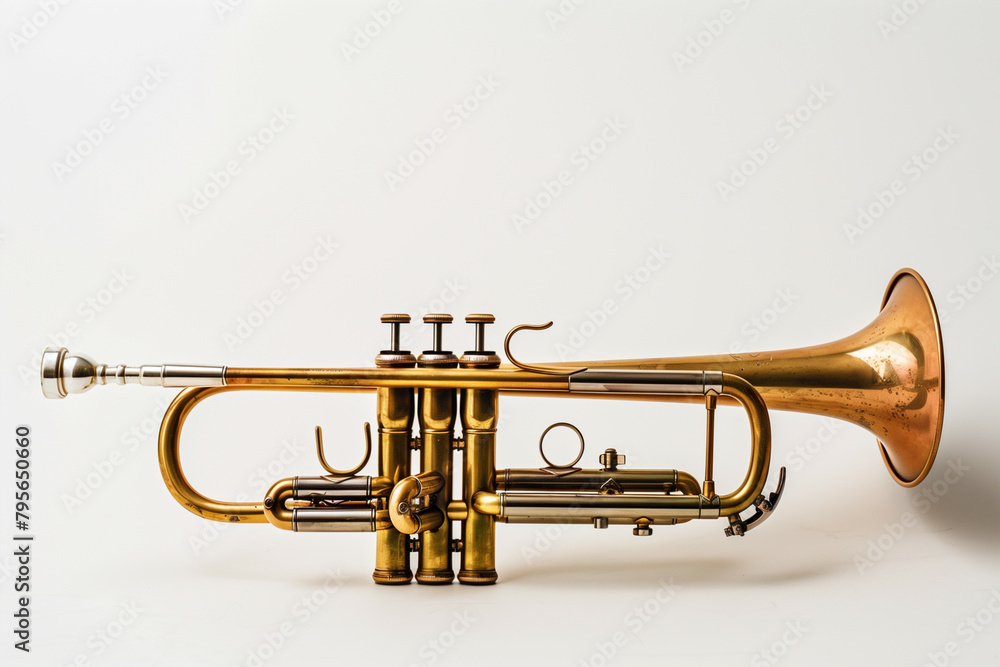 Obraz premium Close Up of a Trumpet on White Surface