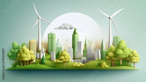 Sustainable green city, eco-city 3d illustration. ESG - Environmental Social Governance illustration. High quality photo