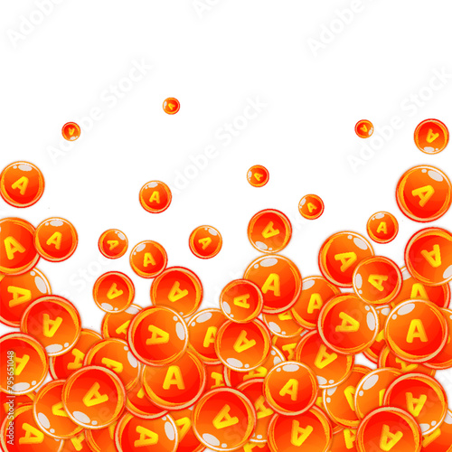 Vitamin A round capsules scattered randomly.