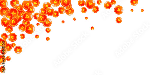 Vitamin A round capsules scattered randomly.