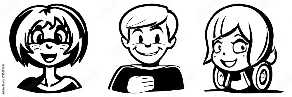 Black and white cartoon . Pattern for T-shirt, covers. Generated by Ai Black and white cartoon . Pattern for T-shirt, covers. Generated by Ai