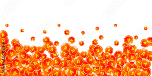 Vitamin A round capsules scattered randomly.