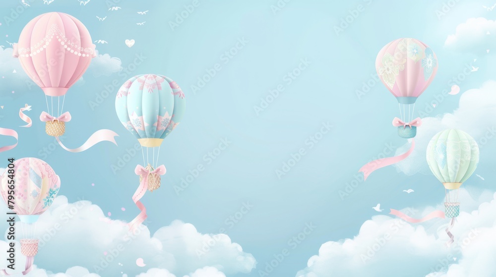 Whimsical Hot Air Balloons Adrift in Dreamy Pastel Sky Whimsical Hot Air Balloons Adrift in Dreamy Pastel Sky