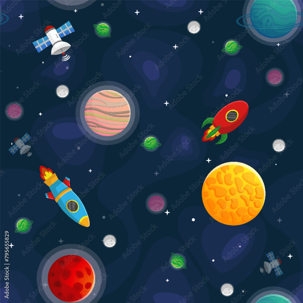 Space cartoon seamless pattern. Cute design for Space cartoon seamless pattern. Cute design for