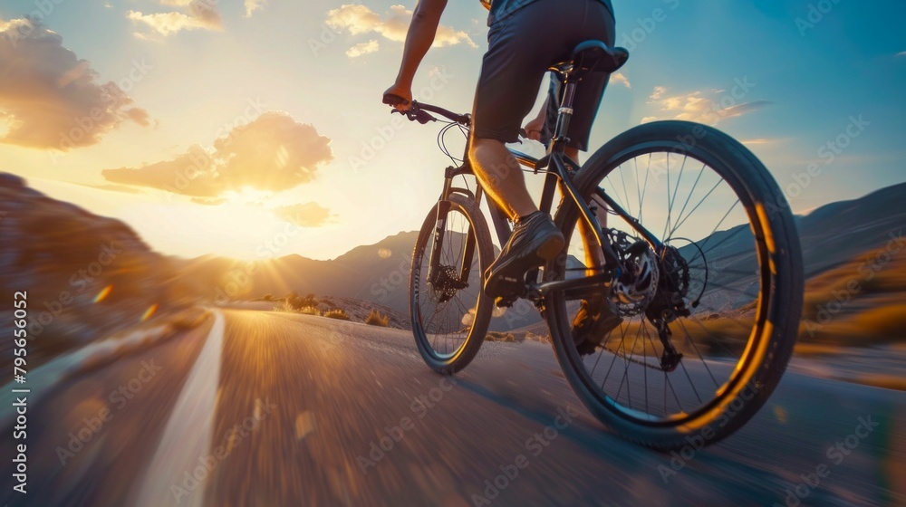 Mountain Biker Riding at Sunset on a Desert Trail. Generative ai Mountain Biker Riding at Sunset on a Desert Trail. Generative ai