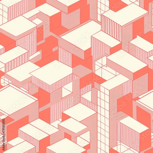 Abstract Coral Urban Grid  Geometric Cityscape Illustration