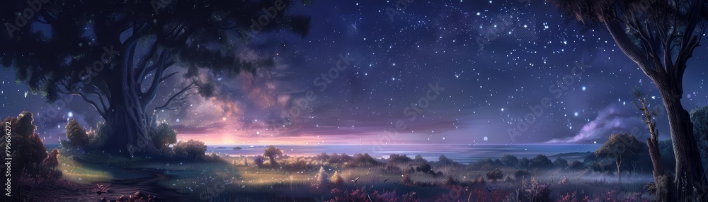 Fototapeta premium Surreal landscape with a canopy of stars overhead