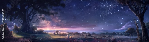 Surreal landscape with a canopy of stars overhead